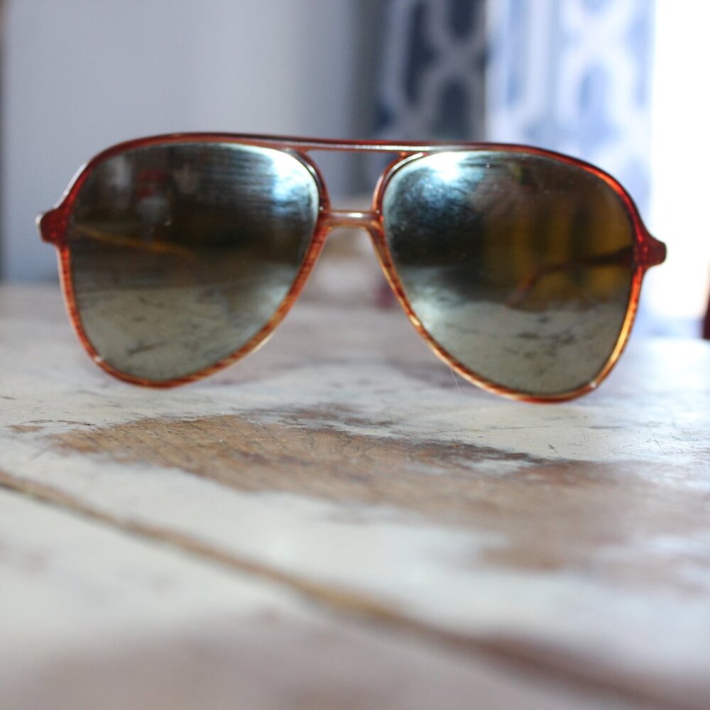 Vintage Opti-Ray Nylon Frame Sunglasses with Gradient Mirror Amber Lens Classic